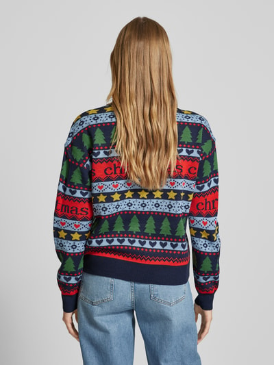 Vero Moda Relaxed Fit Weihnachtspullover mit Schriftzug Modell 'HAPPY FROSTLIGHT' Marine 5