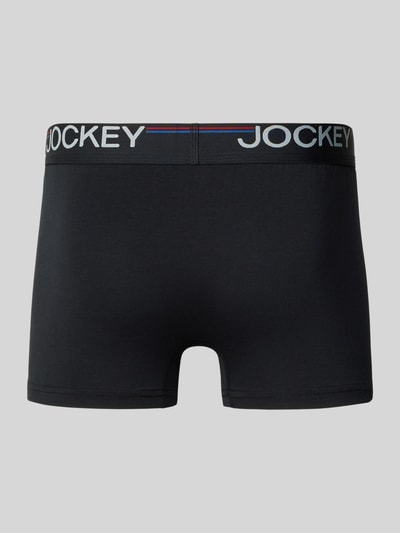Produktfoto, Slim Fit Trunks mit Logo-Stitching im 3er-Pack von Jockey, schwarze Farbe, glatte Textur, Herren Trunks aus Baumwoll-Mix, elastischer Bund