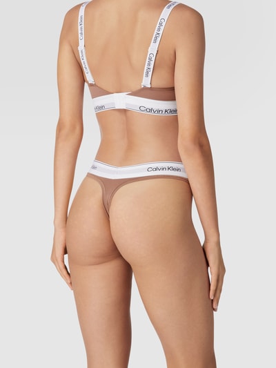 Calvin Klein Underwear String met logo in band, model 'Thong' Taupe - 4