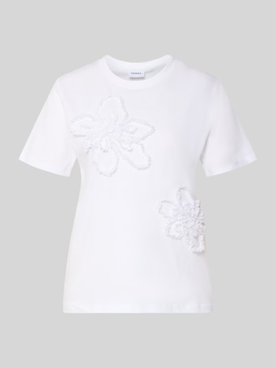 Produktfoto, Regular Fit T-Shirt mit Rüschenbesatz von Comma, Weiß, Reine Baumwolle, Rundhalsausschnitt, Damen T-Shirt, Rückenlänge 56 cm, Größe 36