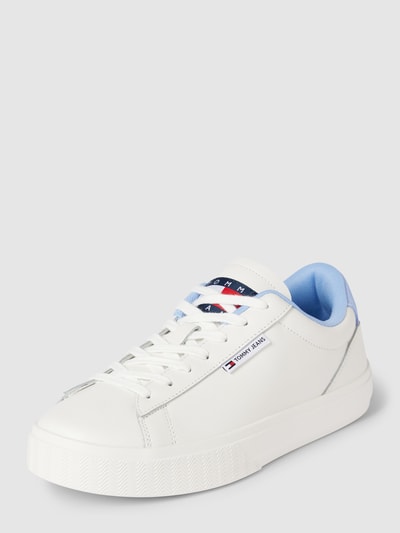 Tommy Jeans Sneakersy skórzane z detalem z logo Biały 1
