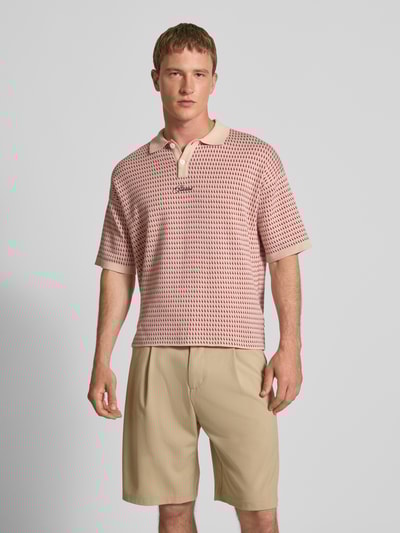 PROHIBITED Relaxed Fit Strick-Poloshirt mit Label-Stitching Rot 4