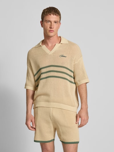 PROHIBITED Gebreid shirt met polokraag en labelstitching Offwhite - 4