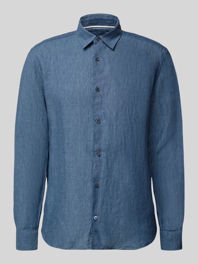 Produktfoto, Casual Fit Vrijetijdsoverhemd van linnen van OLYMP Level Five, marineblauw, kentkraag, knoopsluiting, heren, maat M, ruglengte 77 cm, schouderbreedte 49 cm, mouwlengte 67 cm