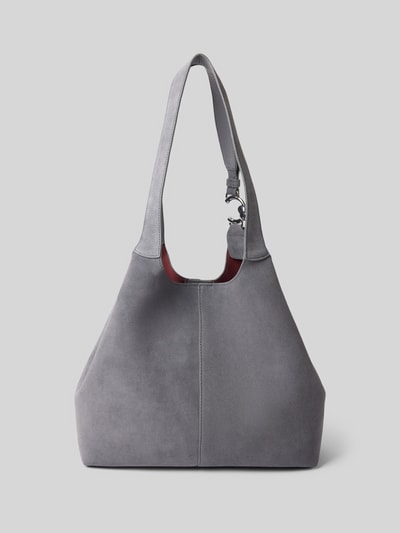 Produktfoto, Tote Bag mit Logo-Detail von Coccinelle in Grau, Soft-Touch-Oberfläche, Magnetverschluss, abnehmbarer Schulterriemen, Damenmodell