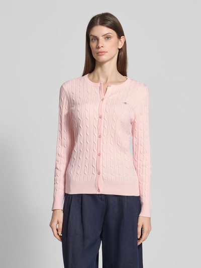 Gant Gebreid jack met kabelpatroon en labelstitching Roze - 4