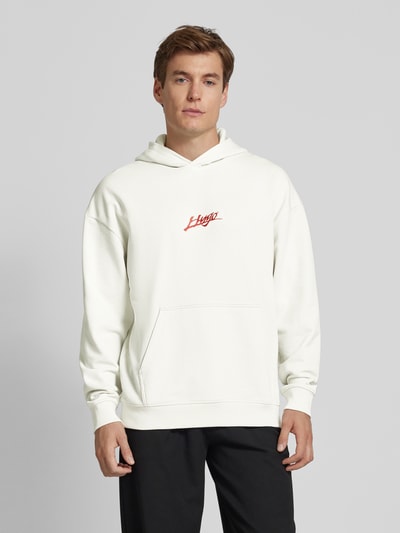 HUGO Hoodie met labelstitching, model 'Dlogolong' Offwhite - 4