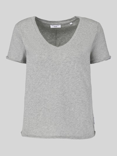 Produktfoto, Regular Fit T-Shirt aus reiner Baumwolle von Marc O'Polo Denim in grauer Melange-Optik, Slub Jersey, V-Ausschnitt, kurzarm, Label-Detail, ausgefranste Abschlüsse