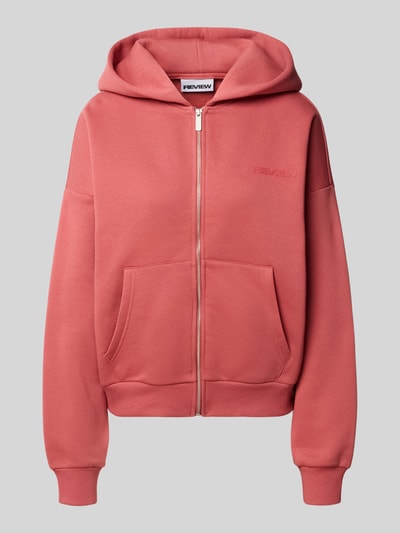 Produktfoto, Relaxed Fit Sweatjacke mit Kapuze und Logo-Print von REVIEW aus Baumwoll-Mix in Altrosa mit Känguru-Tasche und Reißverschluss