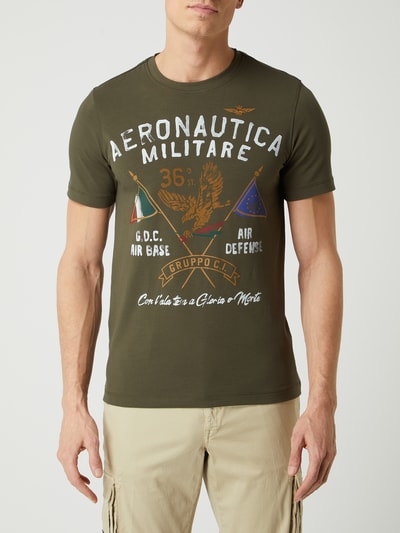 Aeronautica Militare T-shirt z detalami z logo Oliwkowy 4