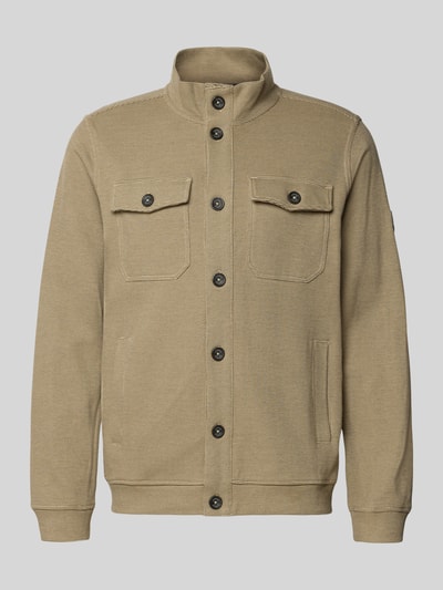 Produktfoto, sandfarbene Regular Fit Jacke aus Baumwoll-Mix Modell 'SELANIK' von LERROS mit Stehkragen und Brusttaschen, strukturierte Oberfläche