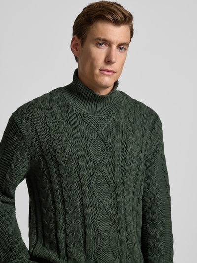 SELECTED HOMME Regular Fit Rollkragenpullover aus reiner Baumwolle Modell 'UFFE' Dunkelgruen 3