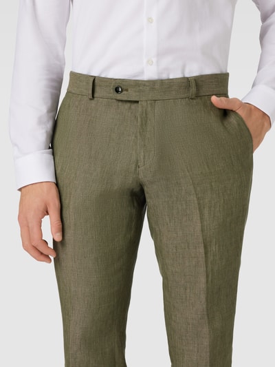 Carl Gross Slim fit pantalon van linnen met persplooien, model 'Tomte' Lichtgroen - 3