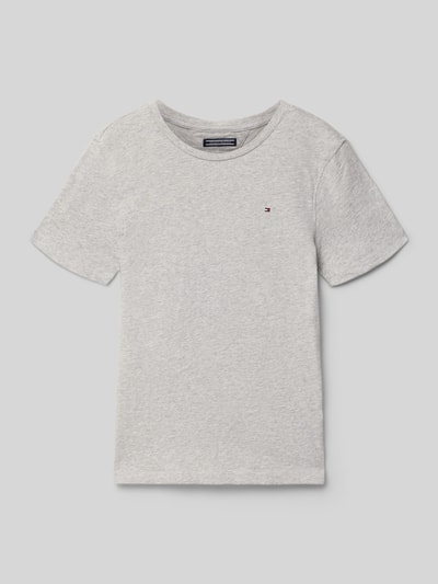Produktfoto, Regular Fit T-Shirt aus reiner Baumwolle von Tommy Hilfiger, jasnoszare, logo z przodu, okrągły dekolt, gładka bawełna