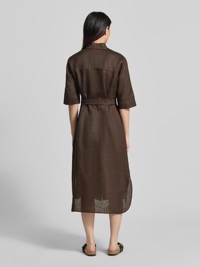 MM by Max Mara Hemdblusenkleid aus Leinen mit Brusttasche Modell 'LTABELLA' Dunkelbraun 5