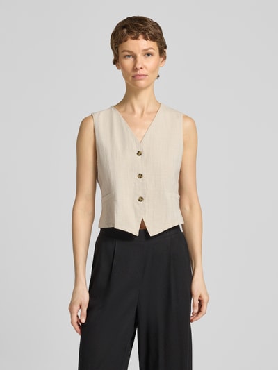 VERO MODA Regular Fit Leinenweste aus Baumwoll-Leinen-Mix Modell 'CAIA' Beige 4
