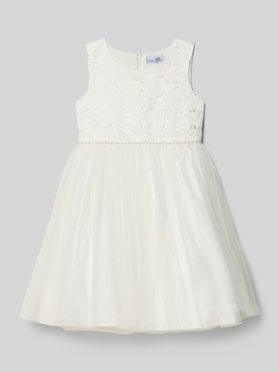 Happy Girls Kleid mit Stitchings und Perlen Ecru 1