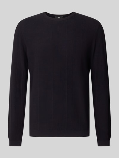 Produktfoto, Strickpullover aus Viskose-Mix Modell 'Goa' von CINQUE, Slim Fit, dunkel, feine Struktur, Rundhalsausschnitt, lange Ärmel