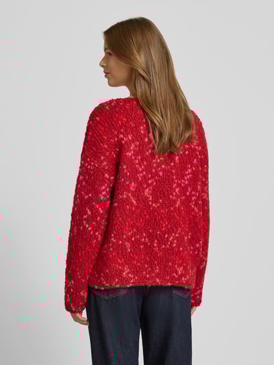 Milano Italy Strickpullover mit V-Ausschnitt und überschnittenen Schultern Hellrot Melange 5