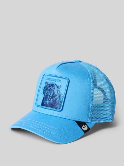 Produktfoto, Trucker Cap mit Motiv-Patch Modell 'Strength Panther' von GOORIN BROS., kräftiges Hellblau, Baumwoll-Mix, verstellbar, strukturierte Oberfläche, verstärkter Schirm