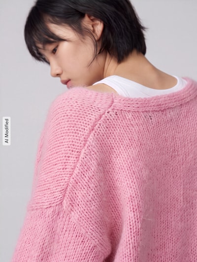 VERO MODA Loose Fit Strickjacke mit Ballonärmeln Modell 'MAYBE' Pink 3