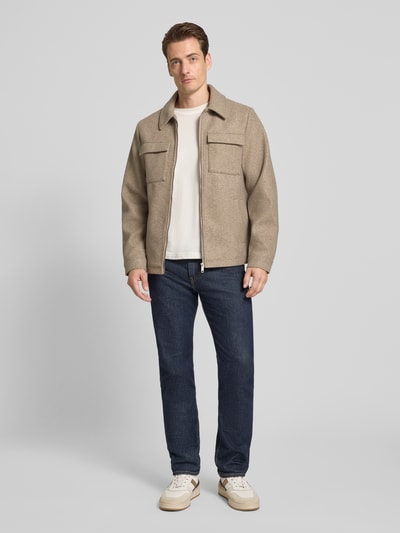 Casual Friday Regular fit overhemdjack met borstzakken, model 'MOBERG' Taupe gemêleerd - 1