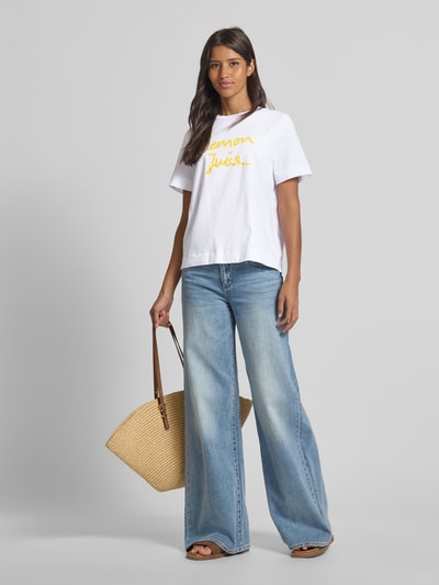 Rich & Royal T-Shirt mit geripptem Rundhalsausschnitt Weiss 1