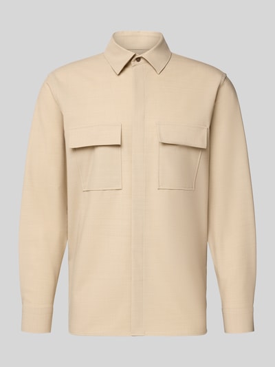 Produktfoto, Relaxed Fit Hemdjacke mit Schurwoll-Anteil Model 'Arion' von DIGEL in Beige, Elastischer-Material-Mix, Umlegekragen, Brusttaschen, Sportmanschetten, 76 cm Rückenlänge bei Größe M