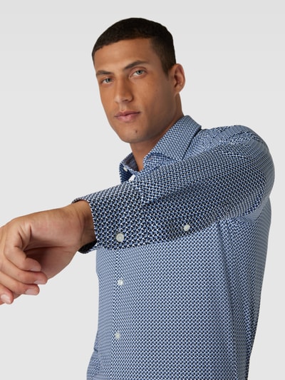 BOSS Performance fit vrijetijdsoverhemd met all-over motief, model 'Hank' Blauw - 3