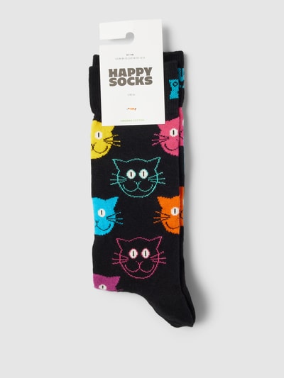 Happy Socks Socken mit Allover-Muster Modell 'Cat' Black 3