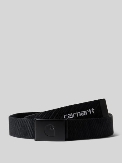 Produktfoto, Stoffgürtel mit Label-Stitching von Carhartt Work In Progress in Schwarz mit Strukturmuster, Metallschließe, Breite 3 cm