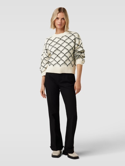 Selected Femme Korte gebreide pullover met all-over motief, model 'OLIVIA' Offwhite - 1