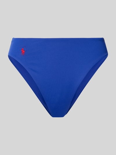 Produktfoto, Bikini-Hose mit Logo-Stitching von Polo Ralph Lauren in kräftigem Blau, Optik: Unifarben, glatte Textur, Applikation: Logo-Stitching