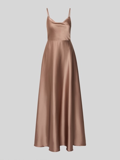 Produktfoto, Abendkleid mit Spaghettiträger und tiefem Rückenausschnitt von Laona, satyn w odcieniu brązu, krój slim fit, długość maxi, dekolt woda, zamek z tyłu, długość pleców w rozmiarze 36: 159 cm, szerokość w rozmiarze 36: 31 cm