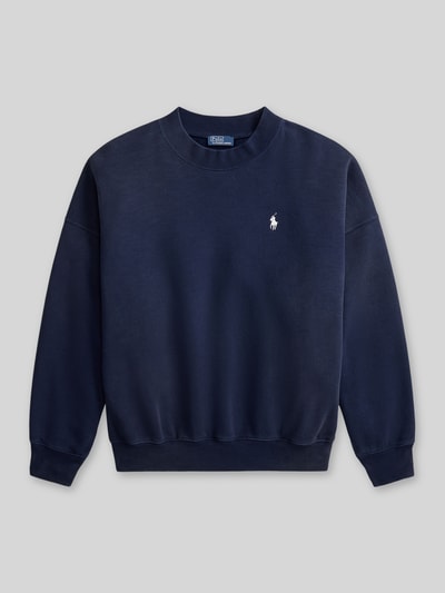 Produktfoto, Oversized Sweatshirt aus Baumwoll-Mix van Polo Ralph Lauren in effen donkerblauw met logo-stitching, crew neck, geribde boorden, sweatmateriaal