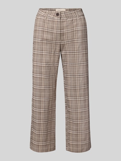 Produktfoto, Straight Fit Hose aus Viskose-Mix Modell 'Rexo' von FREE/QUENT, kariertes Muster in Beige und Braun, elastischer Stoff, verkürzte Passform