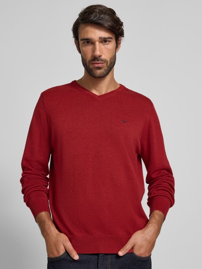 Fynch-Hatton Sweter z dzianiny z detalem z logo Ciemnoczerwony 3
