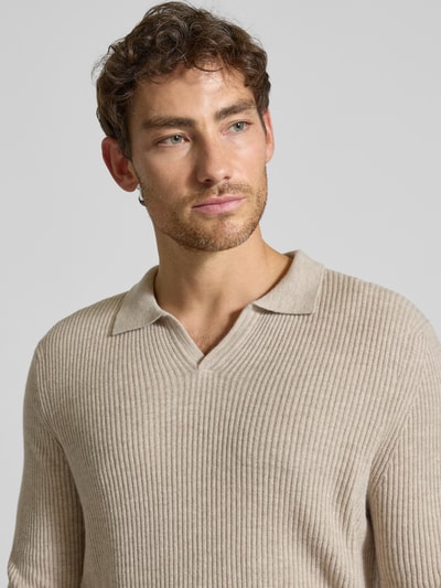 bugatti Gebreide pullover met polokraag Zand - 3