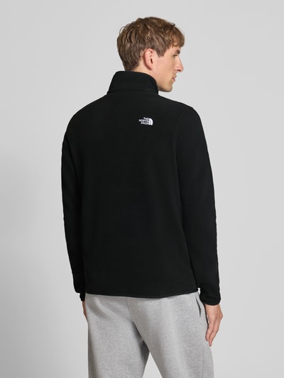 Męski model nosi Fleecepullover mit Troyer-Kragen Modell 'GLACIER' von The North Face, czarny, prosty krój, wyhaftowane logo, Długość tyłu w rozmiarze M: 70 cm, Długość rękawów w rozmiarze M: 73 cm, Ganzkörperansicht Rückansicht