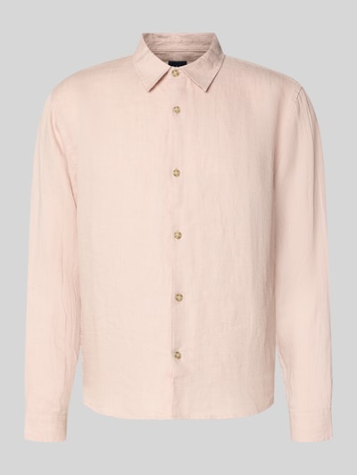 Produktfoto, Regular Fit Leinenhemd mit Kentkragen von GAP, Reines Leinen, helle beige Farbe, glatte Textur, Knopfleiste, Herren, Rückenlänge 71 cm, Schulterbreite 49 cm, Ärmellänge 64 cm