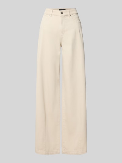 Produktfoto, High Waist Wide Fit Jeans mit Eingrifftaschen von Marc Cain in Beige, Baumwoll-Elasthan-Mix, glatte Struktur, schmaler Bund, weites Bein