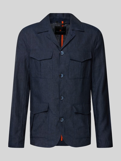 Produktfoto, Hemdjacke aus Leinen mit Pattentaschen von Zuitable in Dunkelblau, Regular Fit, Reverskragen, Knopfleiste, strukturierte Oberfläche