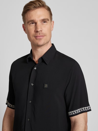 HUGO Straight fit vrijetijdsoverhemd van viscose, model 'Ebor' Zwart - 3