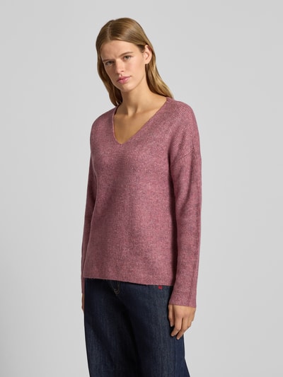 Only Regular Fit Strickpullover mit V-Ausschnitt Modell 'CAMILLA' Altrosa Melange 4