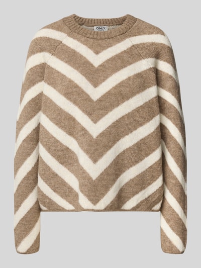 Only Regular Fit Strickpullover mit Streifenmuster Modell 'ELIZA' Sand Melange 2