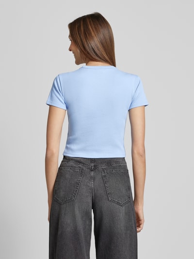 HUGO Kort T-shirt met labelstitching, model 'Delanor' Lichtblauw - 5