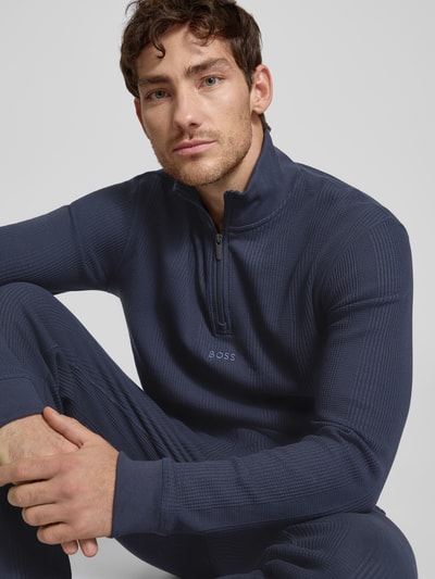 BOSS Gebreide pullover met labelstitching Marineblauw - 3