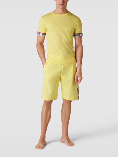 Moschino Swim + Underwear Szorty z dzianiny dresowej z lampasami Pastelowy żółty 1