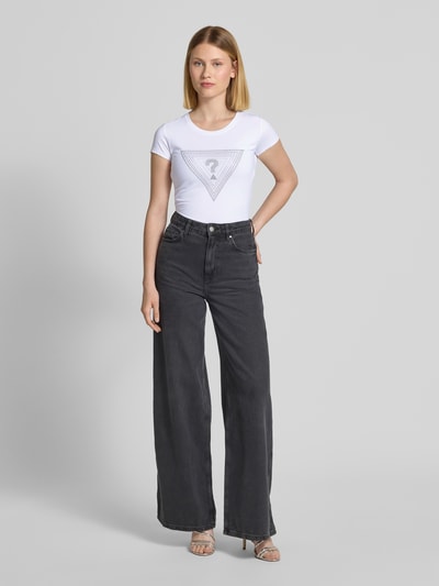 Guess T-Shirt mit Ziersteinbesatz Weiss 1