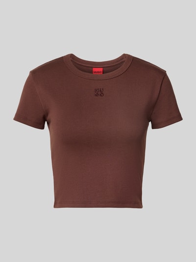 HUGO Slim fit T-shirt van katoenmix, model 'DELANOR' Chocoladebruin - 2